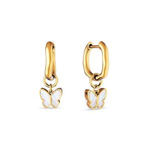 Fine Molten Mother of Pearl Butterfly Huggie Earrings (Gold)