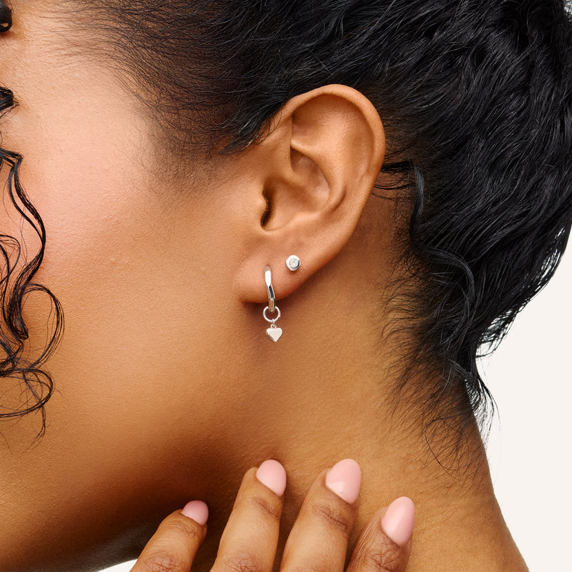 Fine Molten Heart Huggie Earrings (Silver)