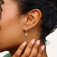 Fine Molten Mother of Pearl Butterfly Huggie Earrings (Gold)