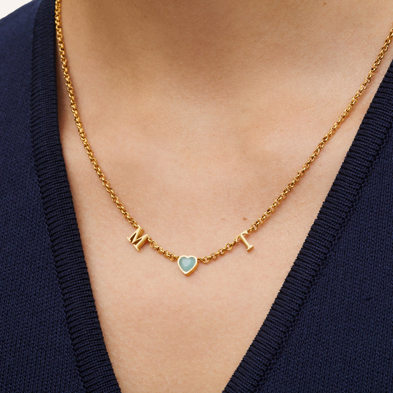 Made Mine Initials & Birthstone Necklace (Gold)