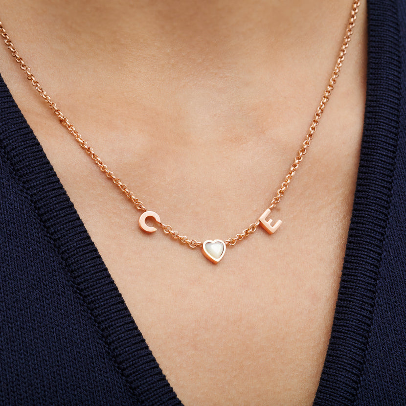 Made Mine Initials & Birthstone Necklace (Rose Gold)