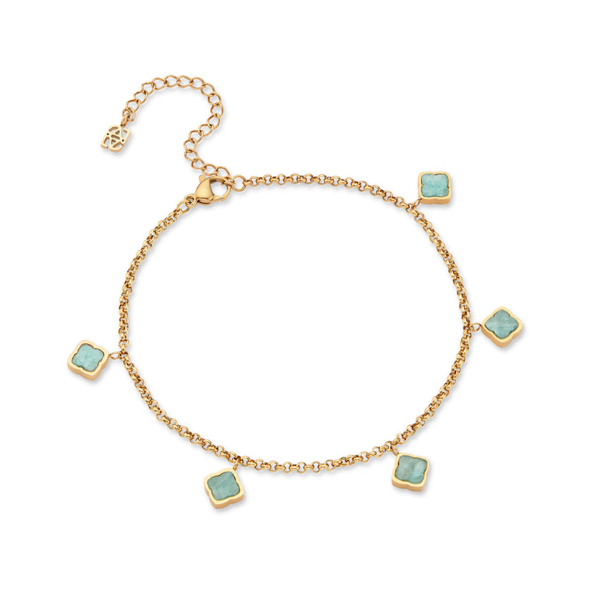Amazonite Clover Anklet (Gold)
