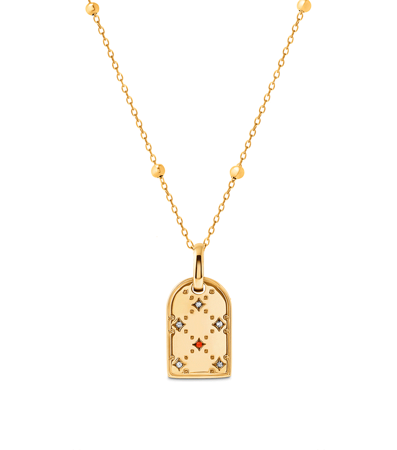 Mini Monogram Birthstone Tag Necklace (Gold)