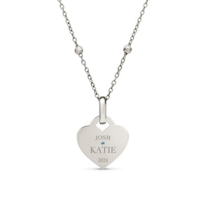 Blue Crystal Heart Token Necklace (Silver)