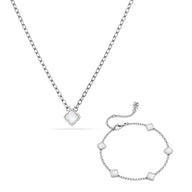 Mini Pearl Clover Necklace & Bracelet Set (Silver)