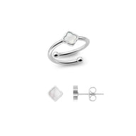 Mini Pearl Clover Ring & Earrings Bundle (Silver)