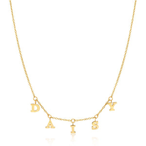 Mini Hanging Letter Name Necklace (Gold)