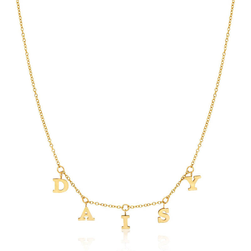 Mini Hanging Letter Name Necklace (Gold)