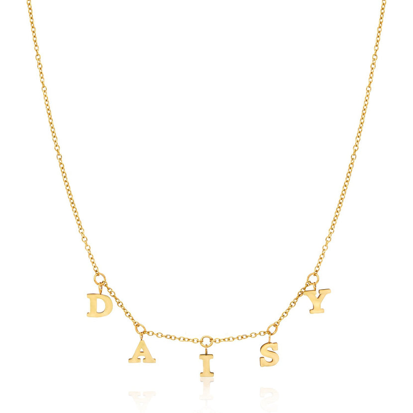 Mini Hanging Letter Name Necklace (Gold)