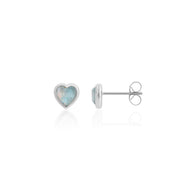 Blue Heart Stud Earrings (Silver)