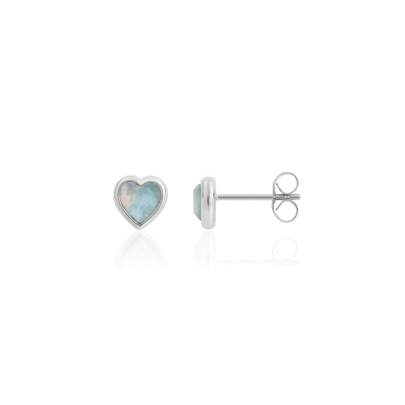 Blue Heart Stud Earrings (Silver)