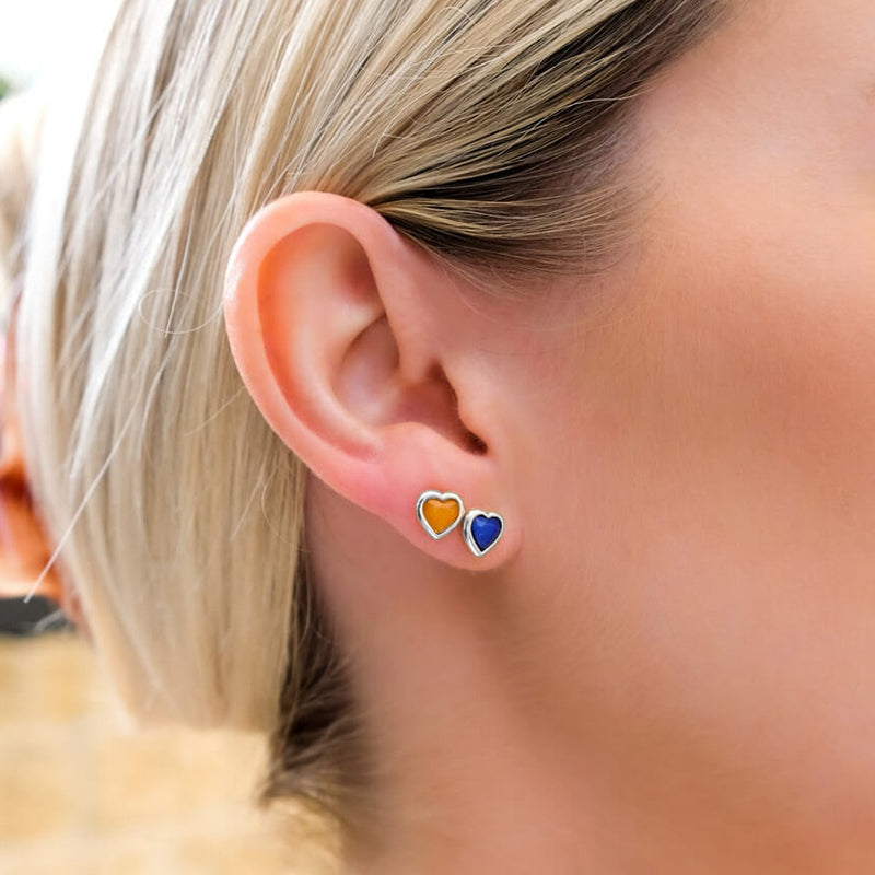 Mini Heart Birthstone Stud Earrings (Silver)