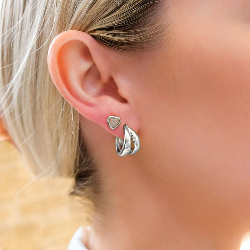 Mini Heart Birthstone Stud Earrings (Silver)