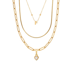 Mini Initial & Heart Birthstone Layered Set (Gold)