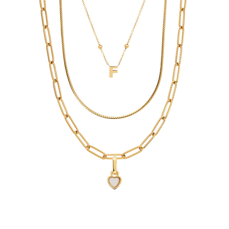 Mini Initial & Heart Birthstone Layered Set (Gold)