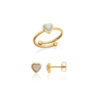 Mini Heart Birthstone Ring & Earring Bundle (Gold)