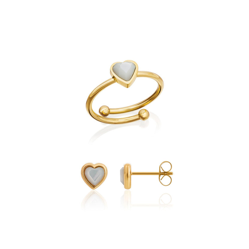 Mini Heart Birthstone Ring & Earring Set (Gold)