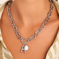 Molten Initial & Organic Stone Necklace (Silver)