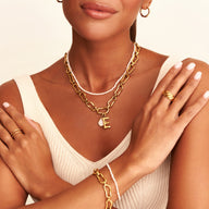 Molten Initial & Organic Stone Necklace (Gold)