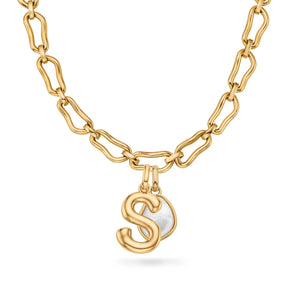 Molten Initial & Organic Stone Necklace (Gold)