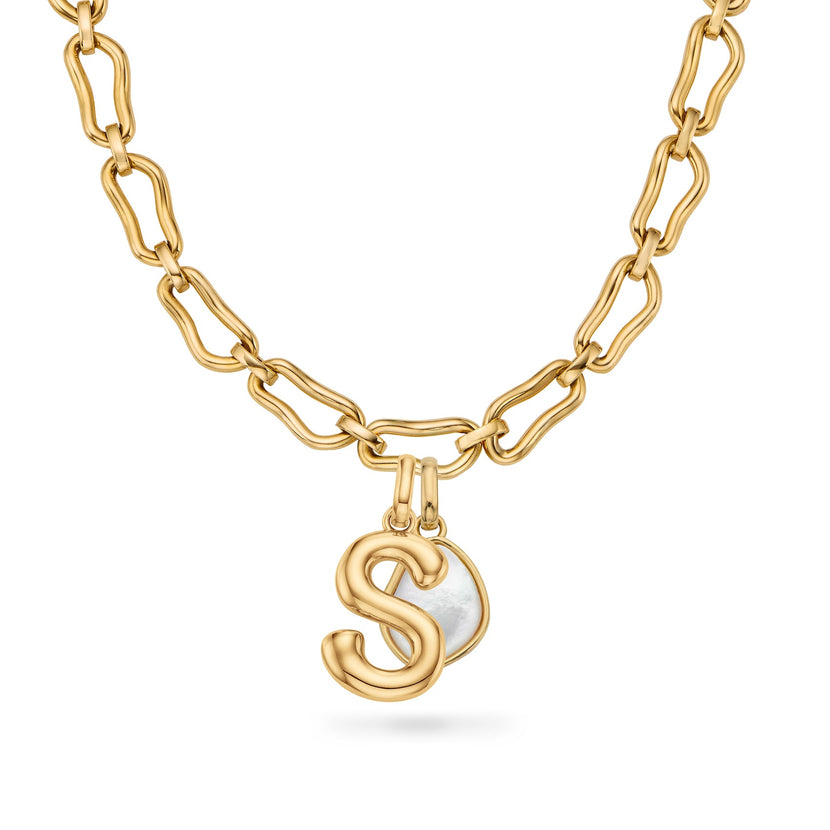 Molten Initial & Organic Stone Necklace (Gold)