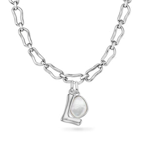 Molten Initial & Organic Stone Necklace (Silver)