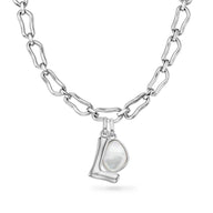 Molten Initial & Organic Stone Necklace (Silver)