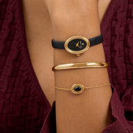 Monroe Leather Watch & Onyx Bracelet Set (Black/Gold)