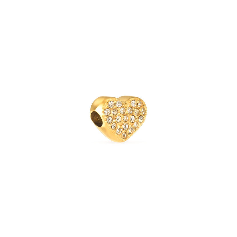 Moon and Back Pavé Heart Necklace Charm (Gold)