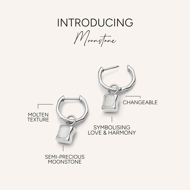Molten Moonstone Huggie Earrings (Silver)