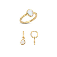 White Quartz Ring & Earring Bundle (Gold)