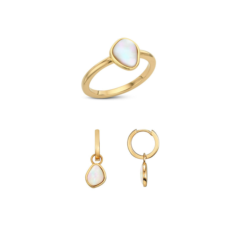 White Quartz Ring & Earring Bundle (Gold)