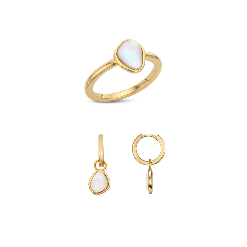 White Quartz Ring & Earring Bundle (Gold)