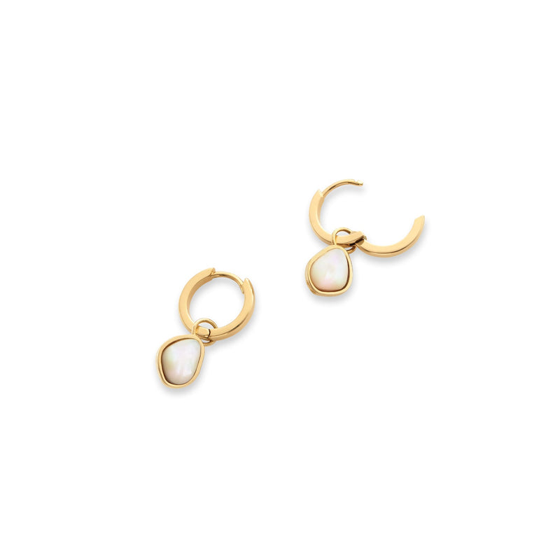 Organic Moonstone Huggie Hoop Earrings (Gold)