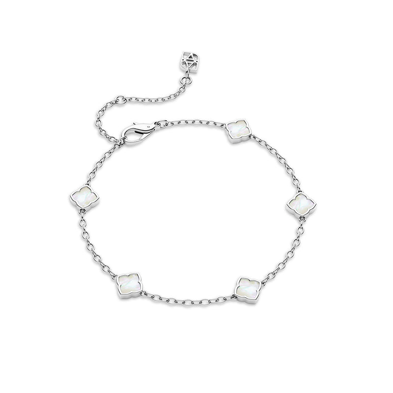 Mini Multi Pearl Clover Bracelet (Silver)