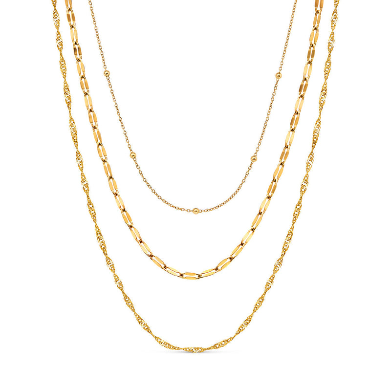Multi-Chain Layered Necklace Set (Gold)