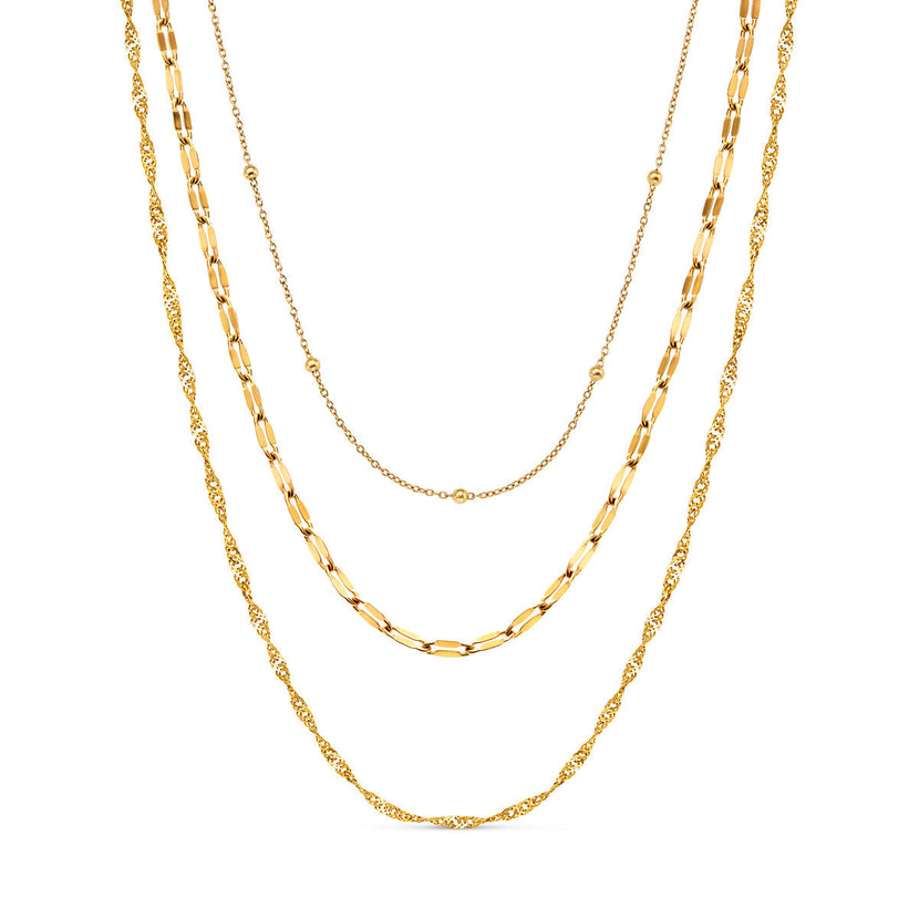 Multi-Chain Layered Necklace Set (Gold)