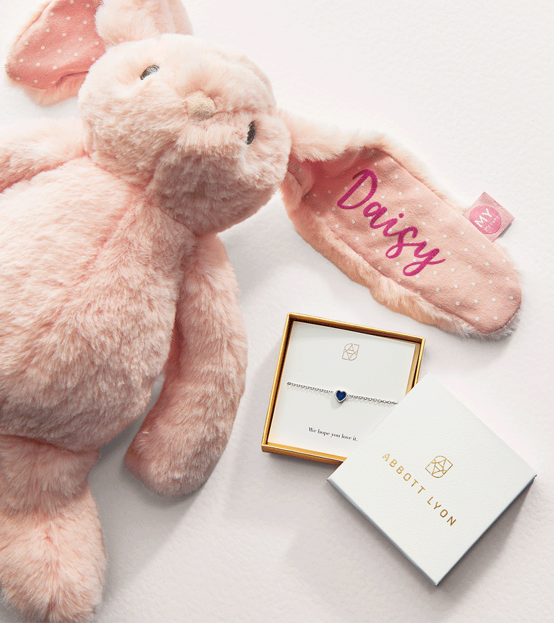 New Baby & Mum Gift Set - Mini Heart Birthstone Bracelet (Silver)