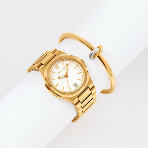 Sports Luxe Watch & Knot Bangle Set (Gold)