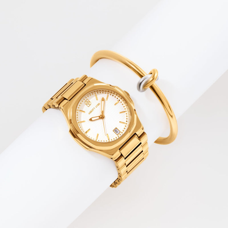 Sports Luxe Watch & Knot Bangle Set (Gold)