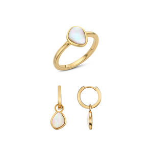 Organic Moonstone Ring & Earring Bundle (Gold)