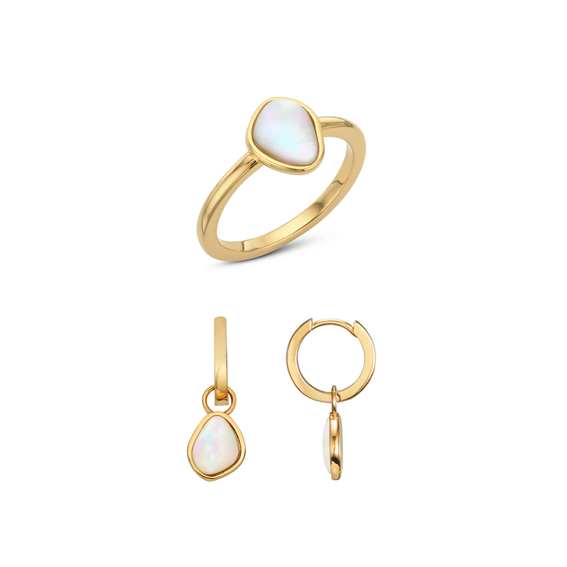 Organic Moonstone Ring & Earring Bundle (Gold)
