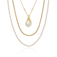 White Quartz & Initial Pearl Layered Set (Gold)