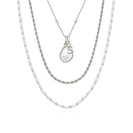 White Quartz & Initial Pearl Layered Set (Silver)