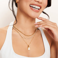 White Quartz & Initial Pearl Layered Set (Gold)