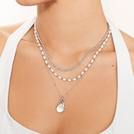 White Quartz & Initial Pearl Layered Set (Silver)