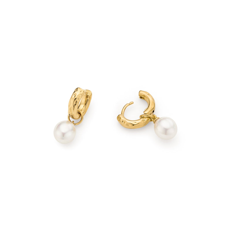 Organic Pearl Drop Huggie Earrings (Gold)