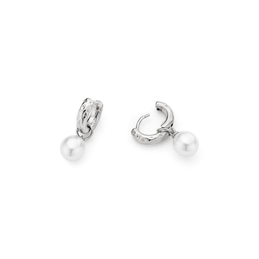Pearl Drop Huggie Earring Set (Silver)