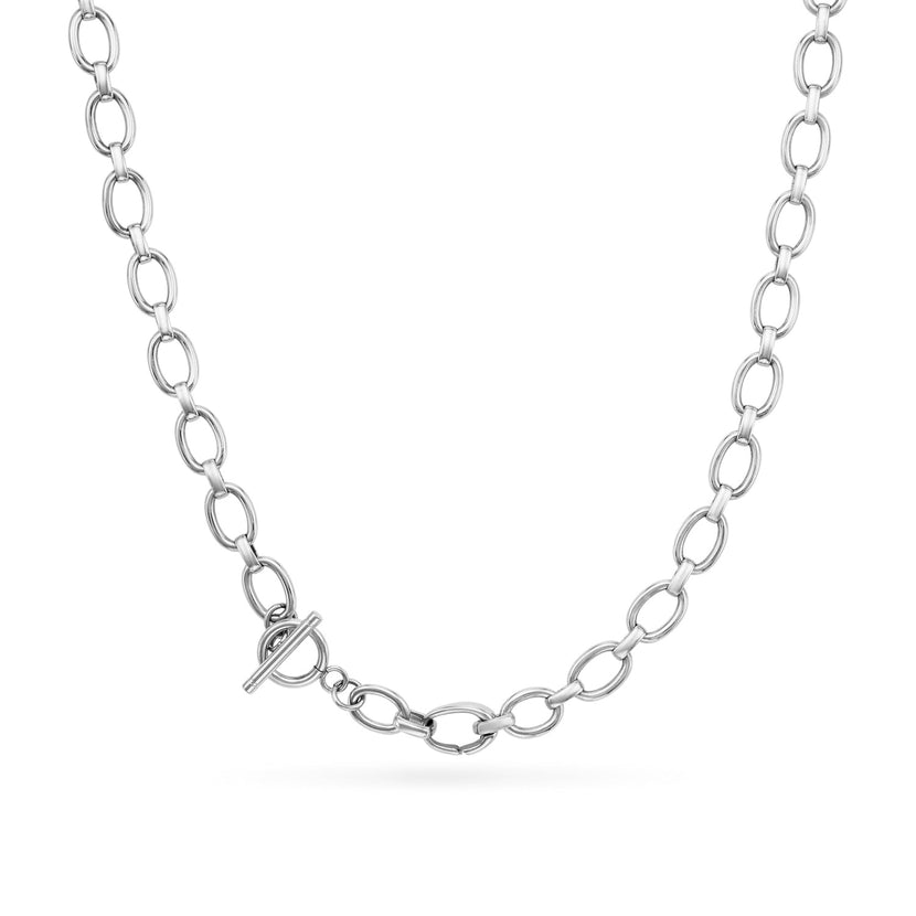 Oval Link Chain Necklace 16-18in (Silver)