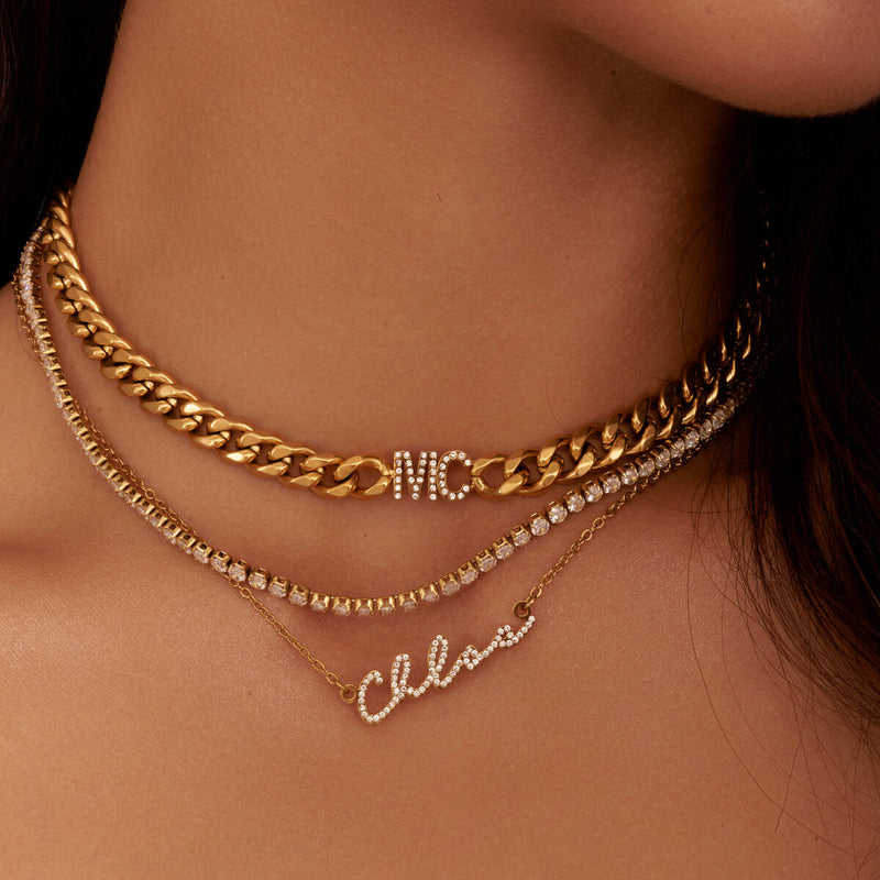 Crystal Signature Name Necklace (Gold) (Copy)